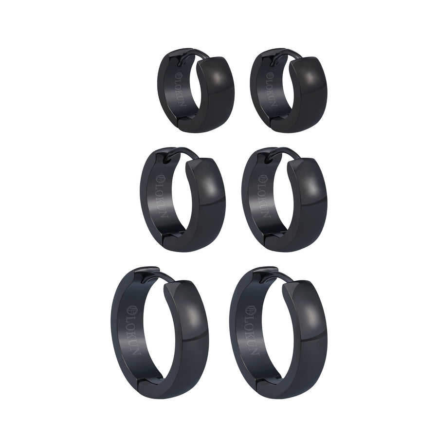 Set of 3 pairs of Olokun Minimal Hoop Earrings (BLACK)