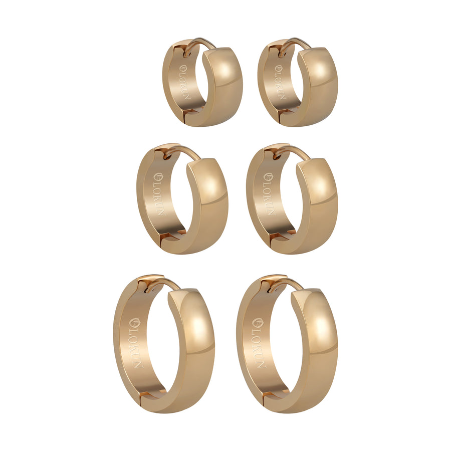 Set of 3 pairs of Olokun Minimal Hoop Earrings (GOLD)