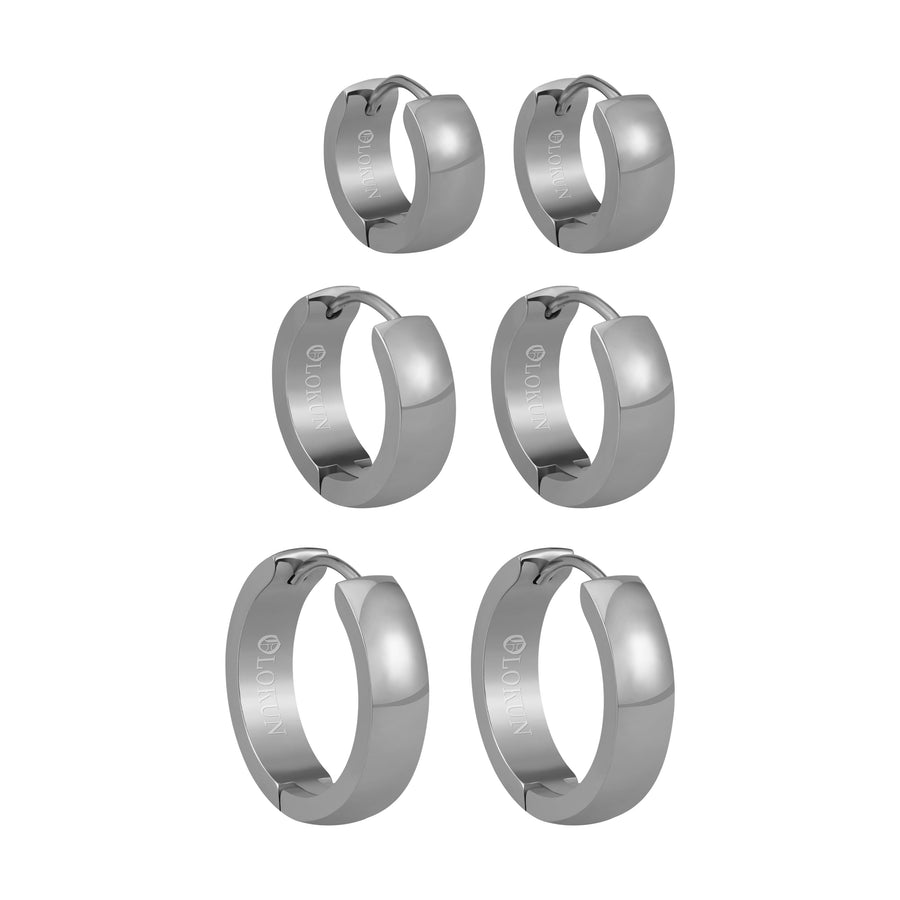 Set of 3 pairs of Olokun Minimal Hoop Earrings (SILVER)