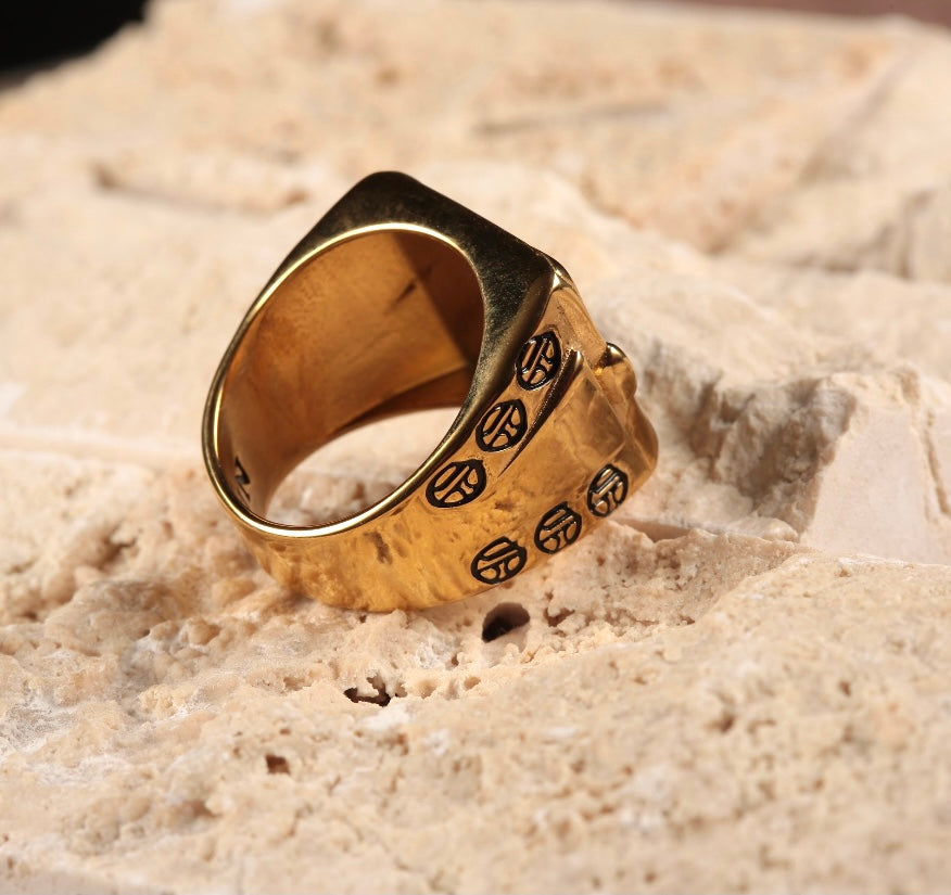 Olokun Enamel Tainted Antique Square Royal Ring (GOLD).