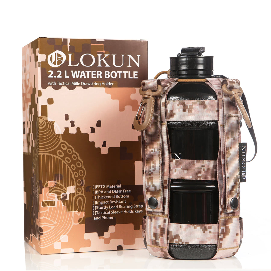 OLOKUN 2.2L Water Bottle WITH Dessert Camo Tactical Drawstring Holder