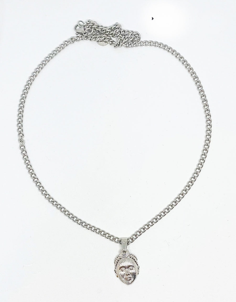 Olokun Head with 3MM Cuba Chain (SILVER)