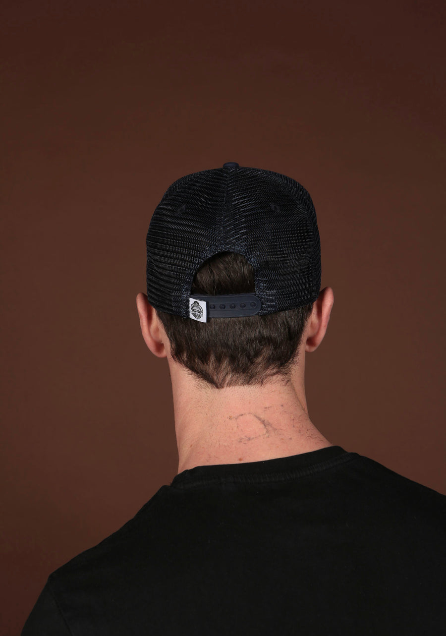 Blue Olokun Varsity Mesh Cap with a slightly Curved Peak.