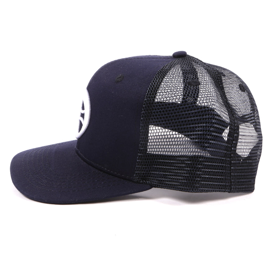 Blue Olokun Varsity Mesh Cap with a slightly Curved Peak.