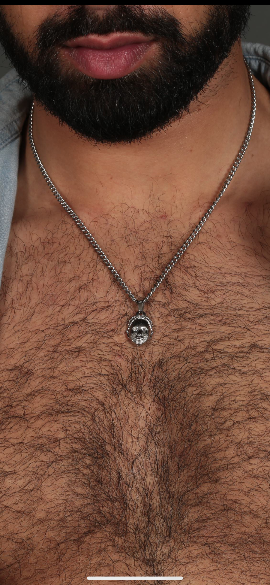 Olokun Head with 3MM Cuba Chain (SILVER)