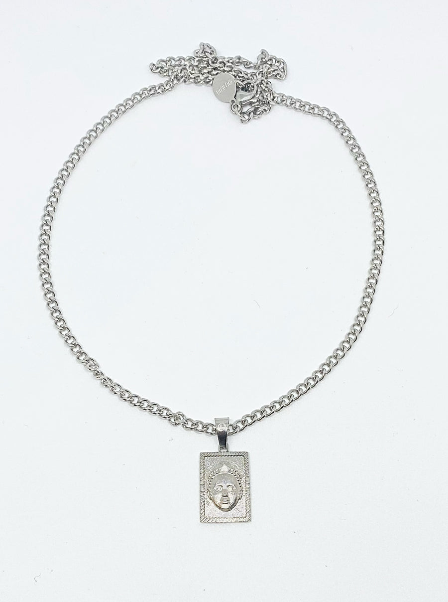 Rectangular cut Olokun Head with 3MM Cuba Chain (SILVER)