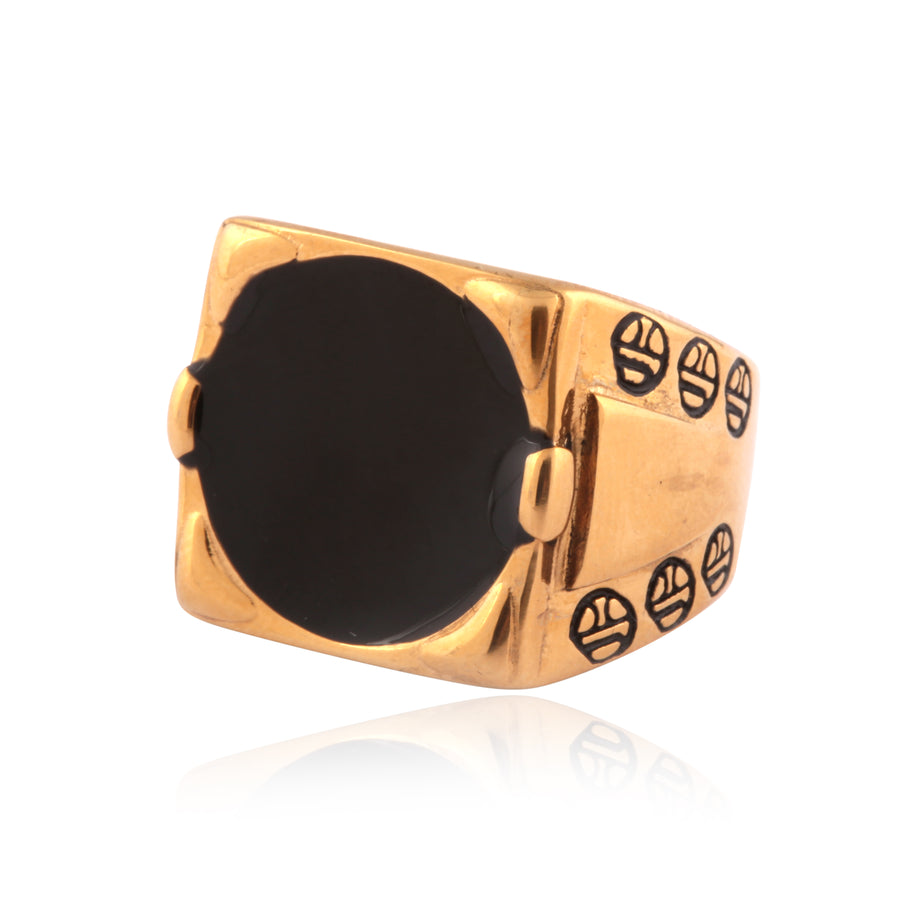 Olokun Enamel Tainted Antique Square Royal Ring (GOLD).