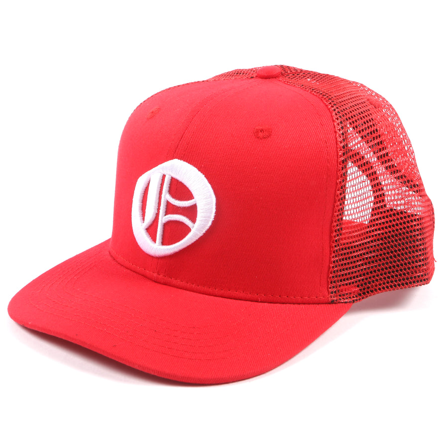 Red Olokun Varsity Mesh Cap with a slightly Curved Peak.