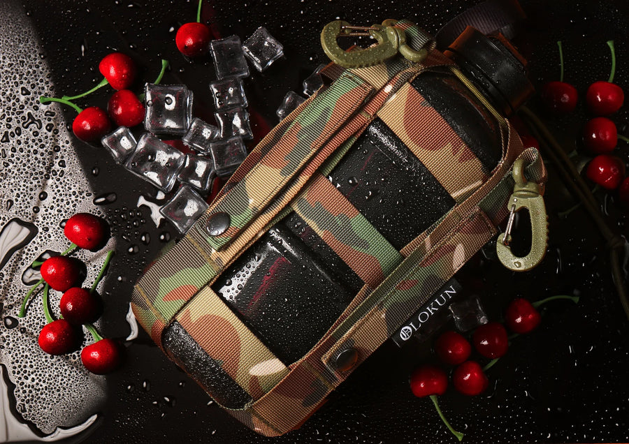 OLOKUN 2.2L Water Bottle WITH Green Camo Tactical Drawstring